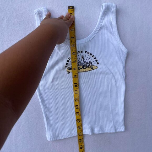 “Good Times Forever” Skeleton Graphic White Ribbed Tank Top Size L Halloween - Picture 7 of 7
